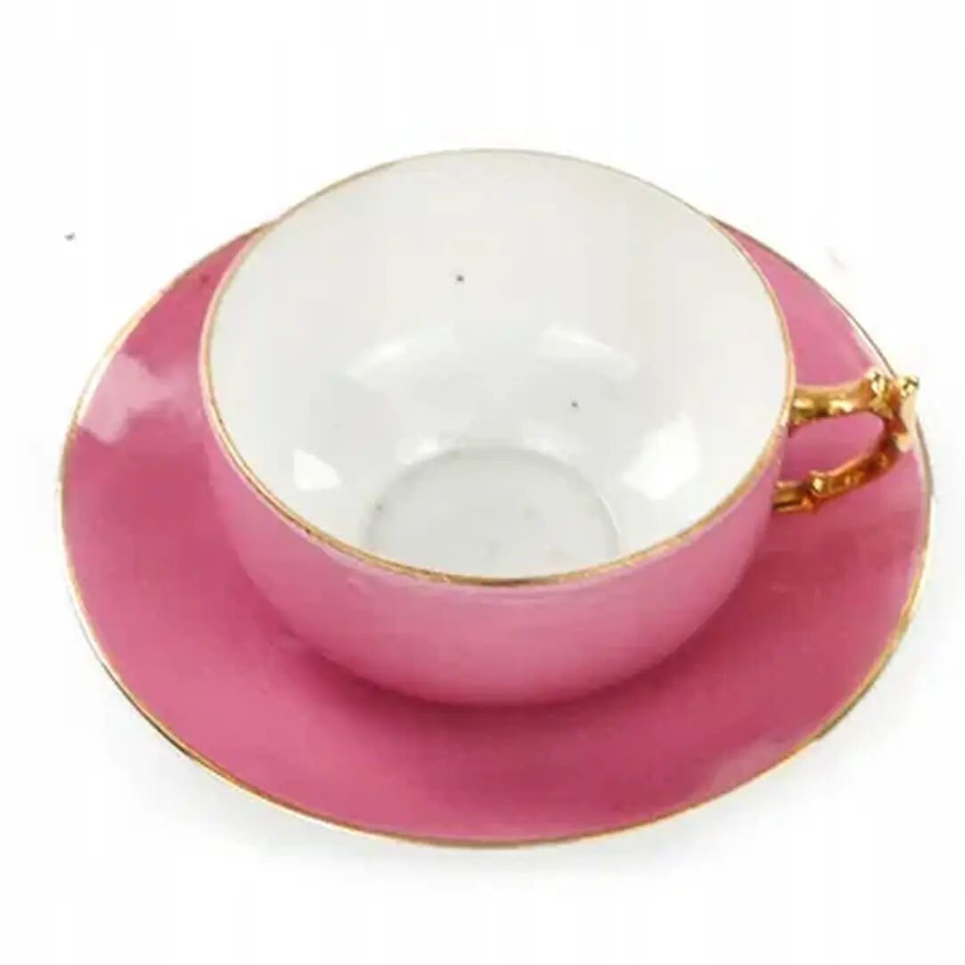 Tasse Art Déco avec soucoupe, porcelaine rose, Tchécoslovaquie, années 1950