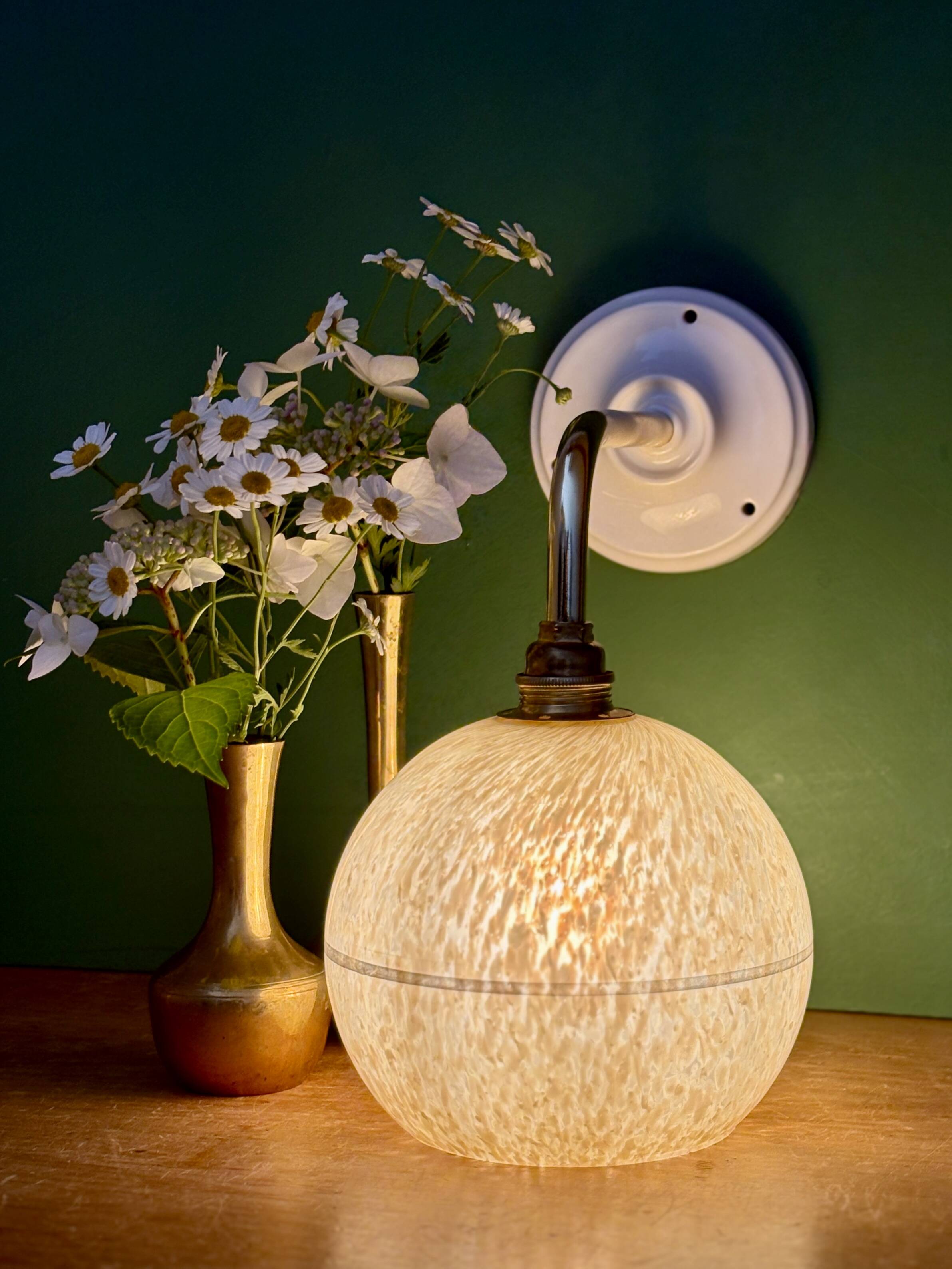 Vintage glass globe wall light in yellow and silver from Clichy.