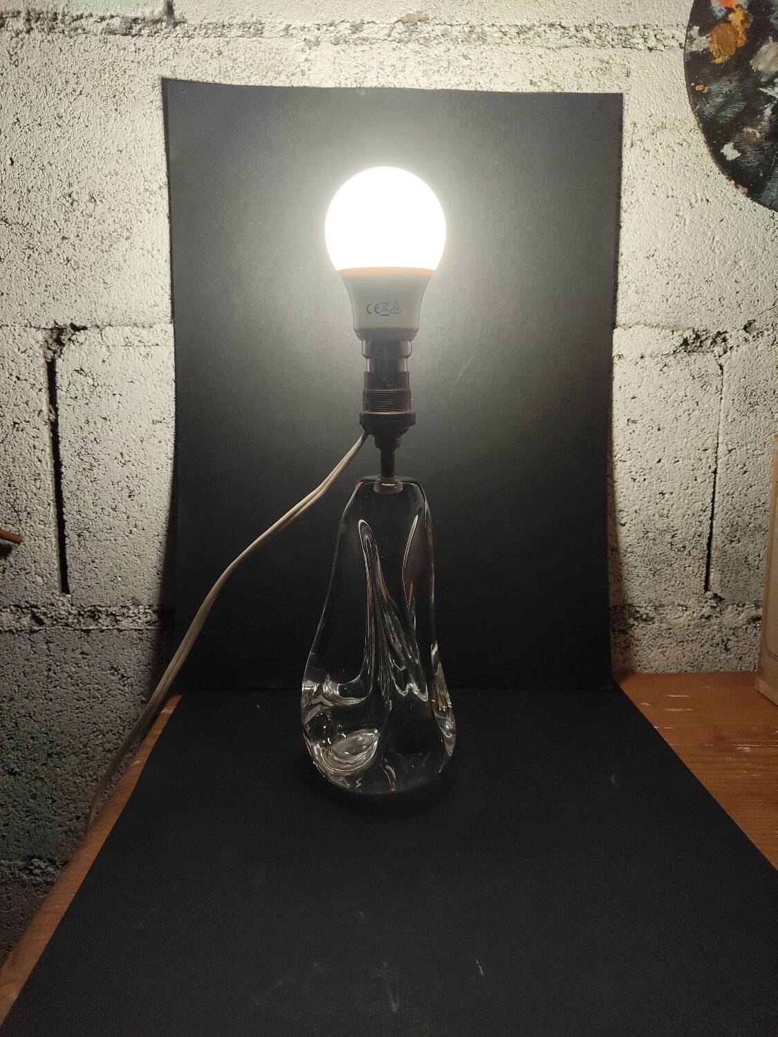 Modernist crystal lamp sculpture signed Schneider Paris France