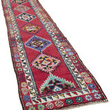 Handwoven decorative anatolian red runner carpet 87 cm x 395 cm