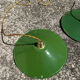 Industrial suspension pair with XL enamelled metal lampshade.
