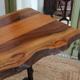 Vintage bistro table with brutalist walnut top