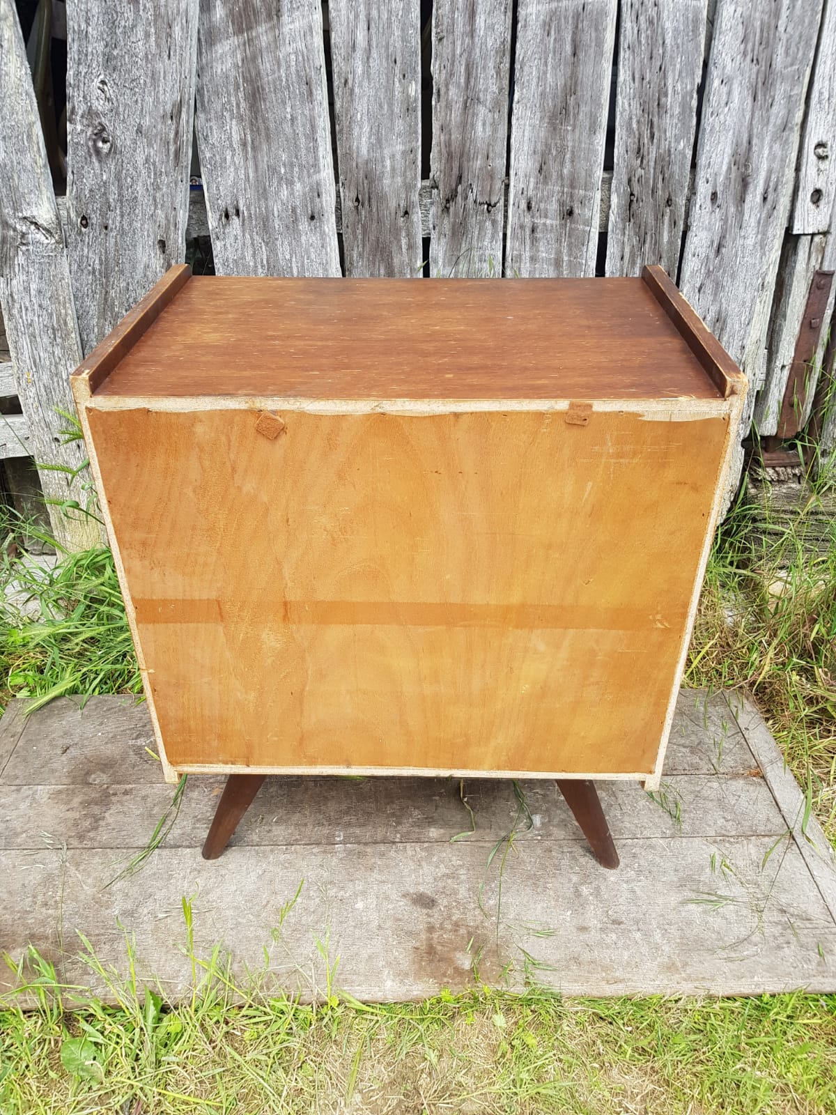 Old Chest of Drawers Drawer + Doors Wood Feet Compass 70s Vintage