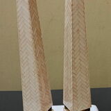 Pair of obelisk in bone marquetry, 70s