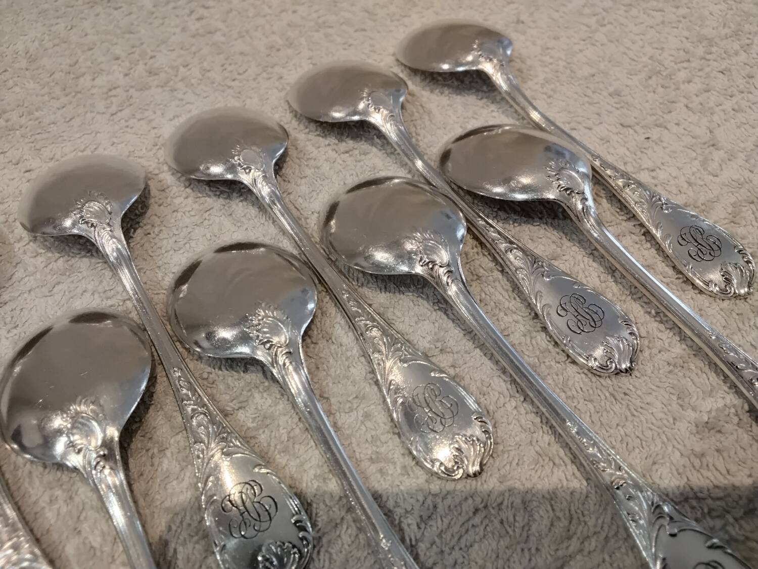 10 silver-plated ice cream scoops, Christofle Marly silversmith, engraved HBC