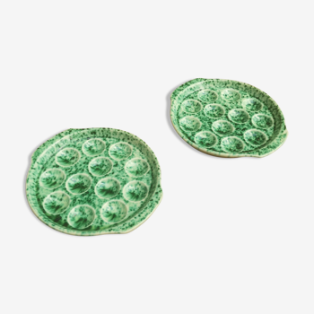 Set of 2 snail dishes in Faience de Gien green