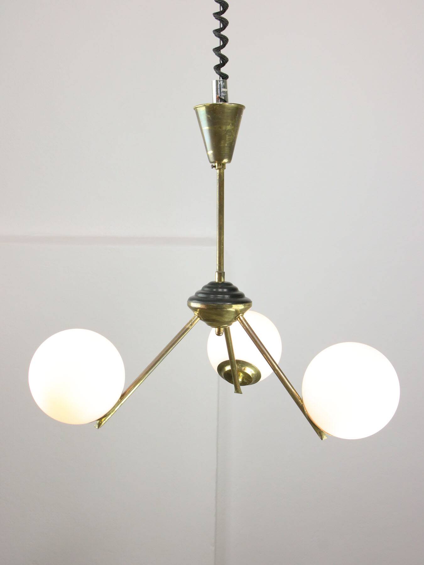 Art Deco Italian Brass and Opaline Chandelier