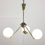 Lustre Art Déco en laiton et opaline italien