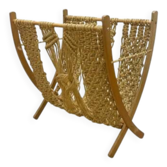 Mid-Century Macramé Magazine Rack by ÚLUV, 1960s, Czechoslovakia