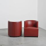 Pair of post-modern red leather armchairs by Wittmann
