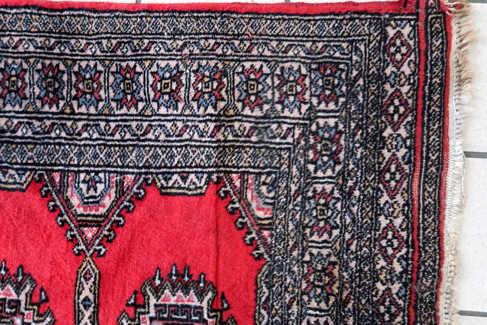 Tapis vintage ouzbek Boukhara fait main en laine – 92 x 186 cm – 1970s