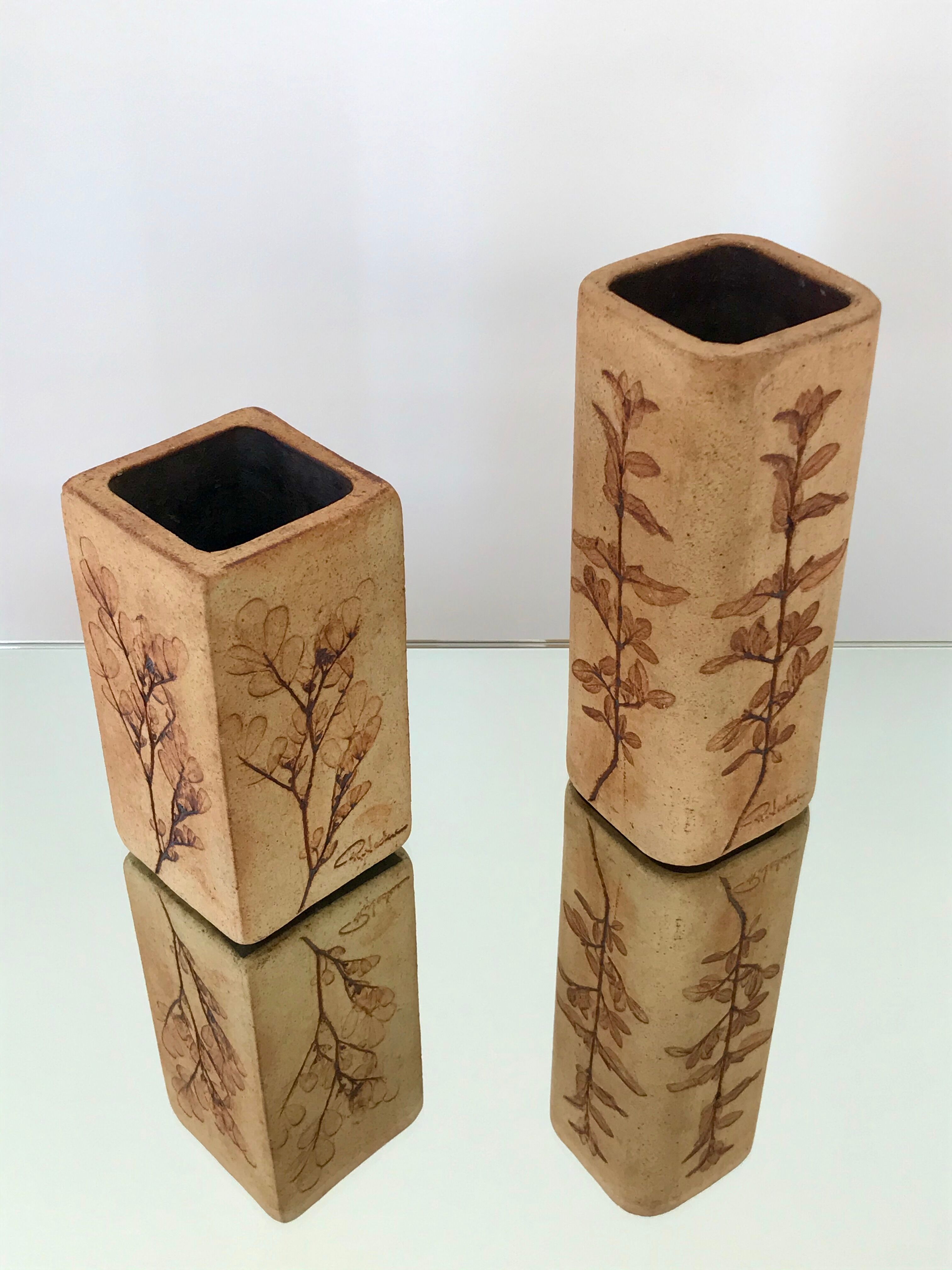 Pair of ceramic vases by Raymonde Leduc, Vallauris 60s