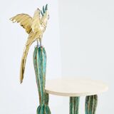 Brass cactus and parrot sculpture console Alain Chervet 1989