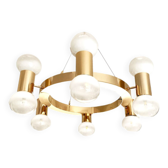 Annular chandelier with gradient white spheres
