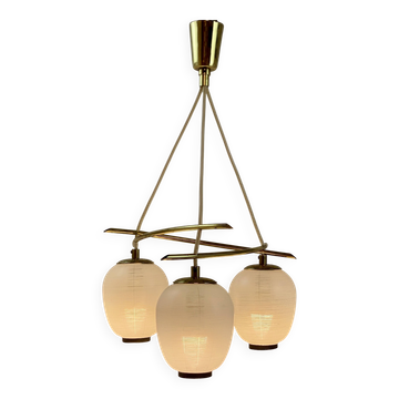 Vintage chandelier, brass, glass, 1958, Doria G 74/61
