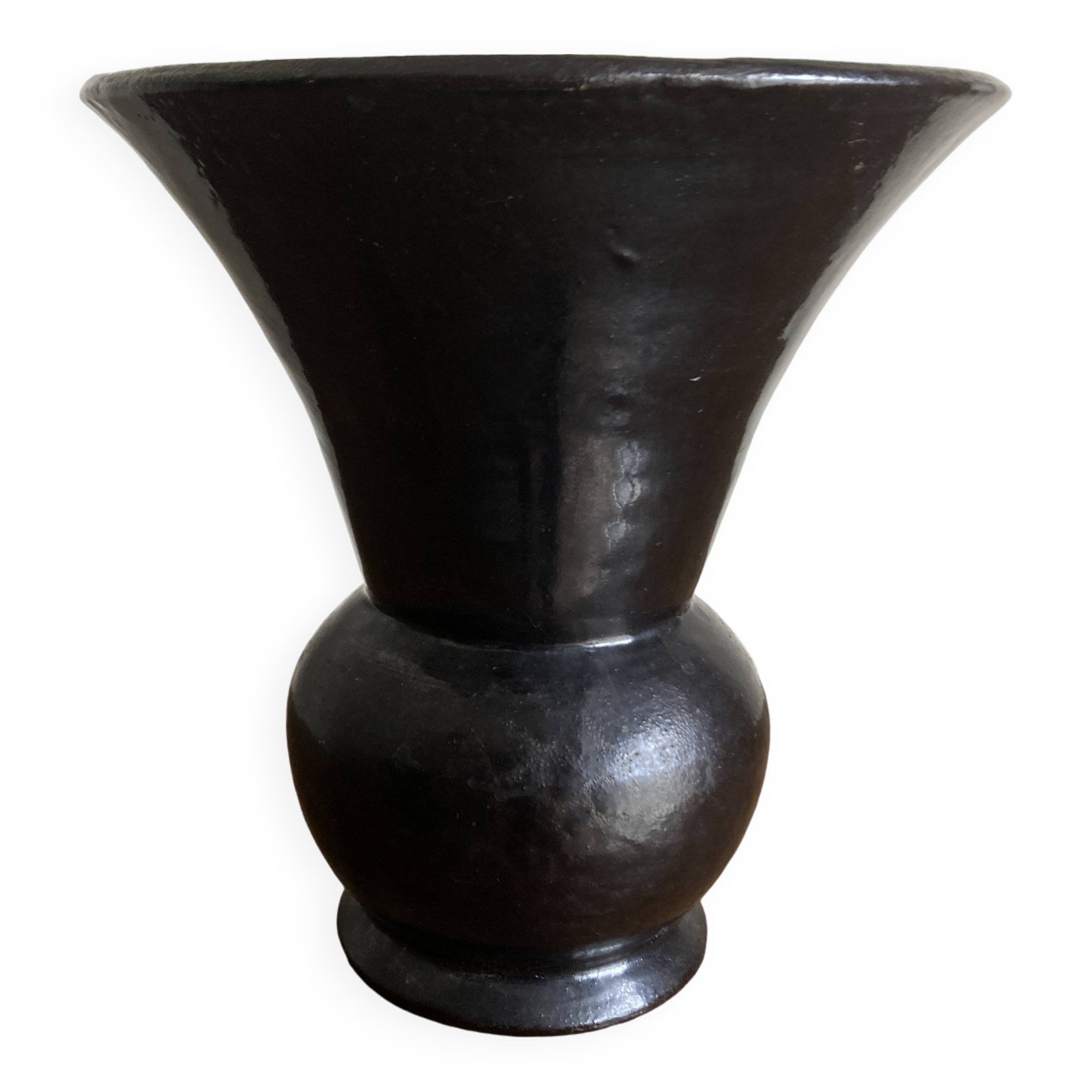 Vase moderniste Etienne Noel à Dieulefit 1950 en terre émail noir