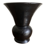 Etienne Noel modernist vase in Dieulefit 1950 in black enamel earthenware