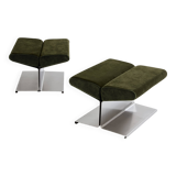 Pair of ottomans by Paul Geoffroy, brushed steel and alcantara, 1975