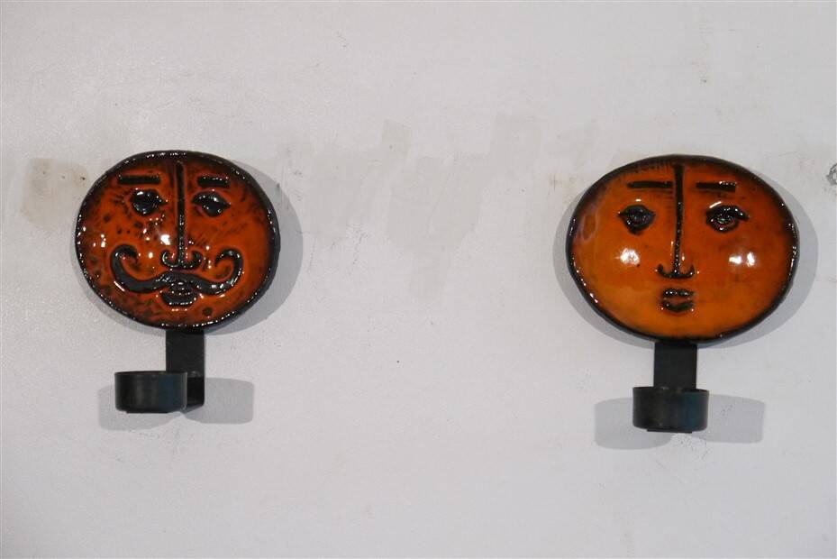 Pair of ceramic wall candlesticks by Lars Bergsten 1970