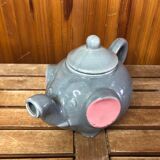 Old teapot elephant shape gray & pink ceramic vintage #a472