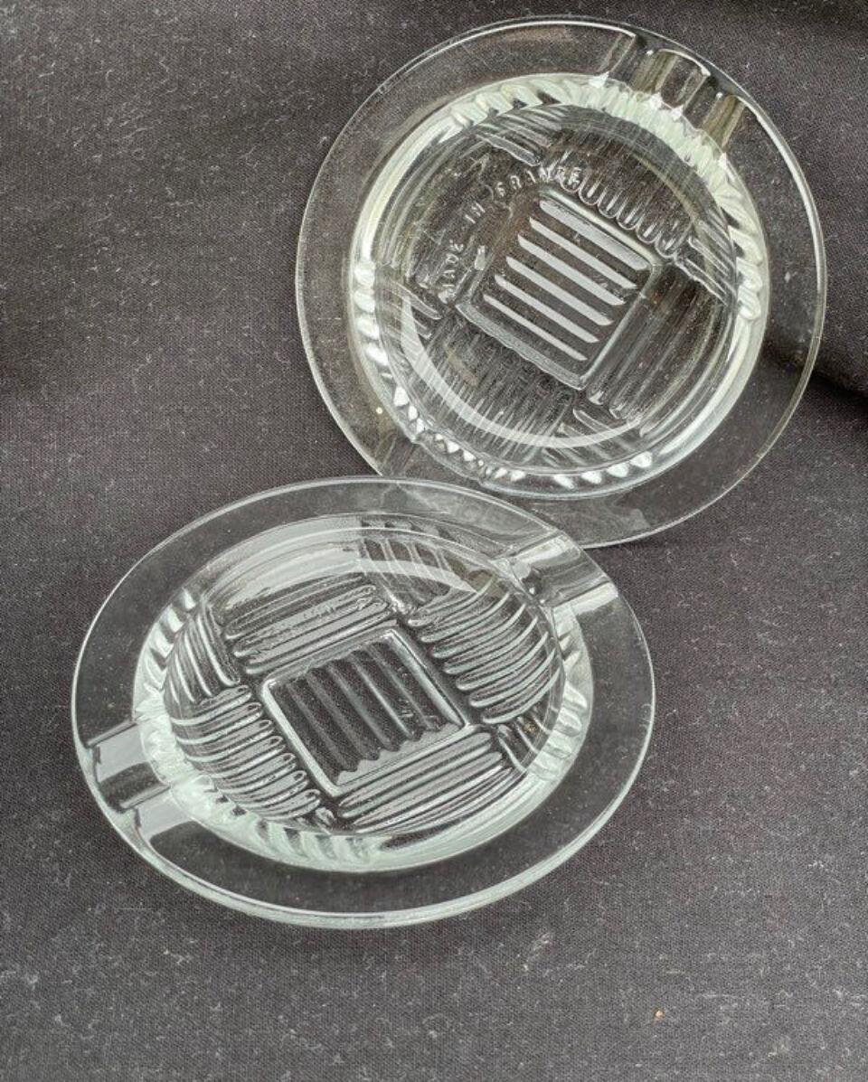 2 art deco glass ashtrays