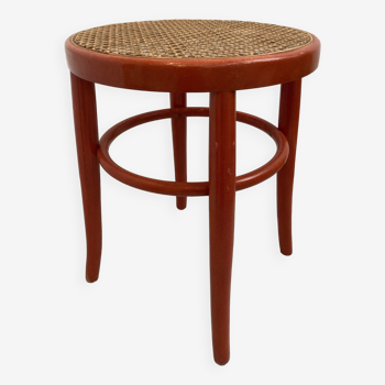 Tabouret en bois tourné corail et cannage