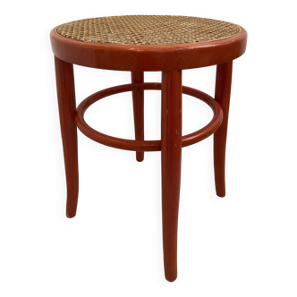 Tabouret en bois tourné corail et cannage