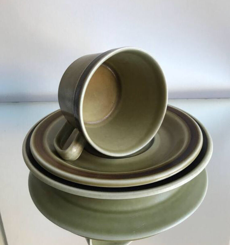 Set de 4 assiettes, soucoupes, tasses Stavangerflint en grès fin