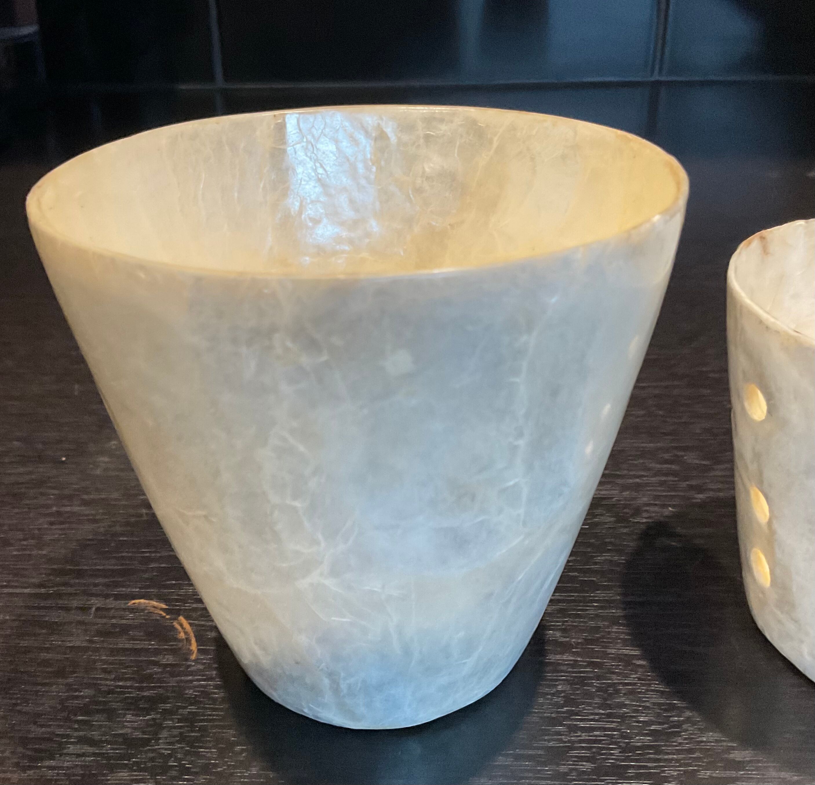 Duo Of 2 vintage mother-of-pearl pot covers