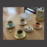 Set of four coffee cups and five porcelain cups of limoges around 1900