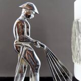 Rare Art Deco "Fire Soldier" Chromed Bronze Lamp, Poland, 1950-60