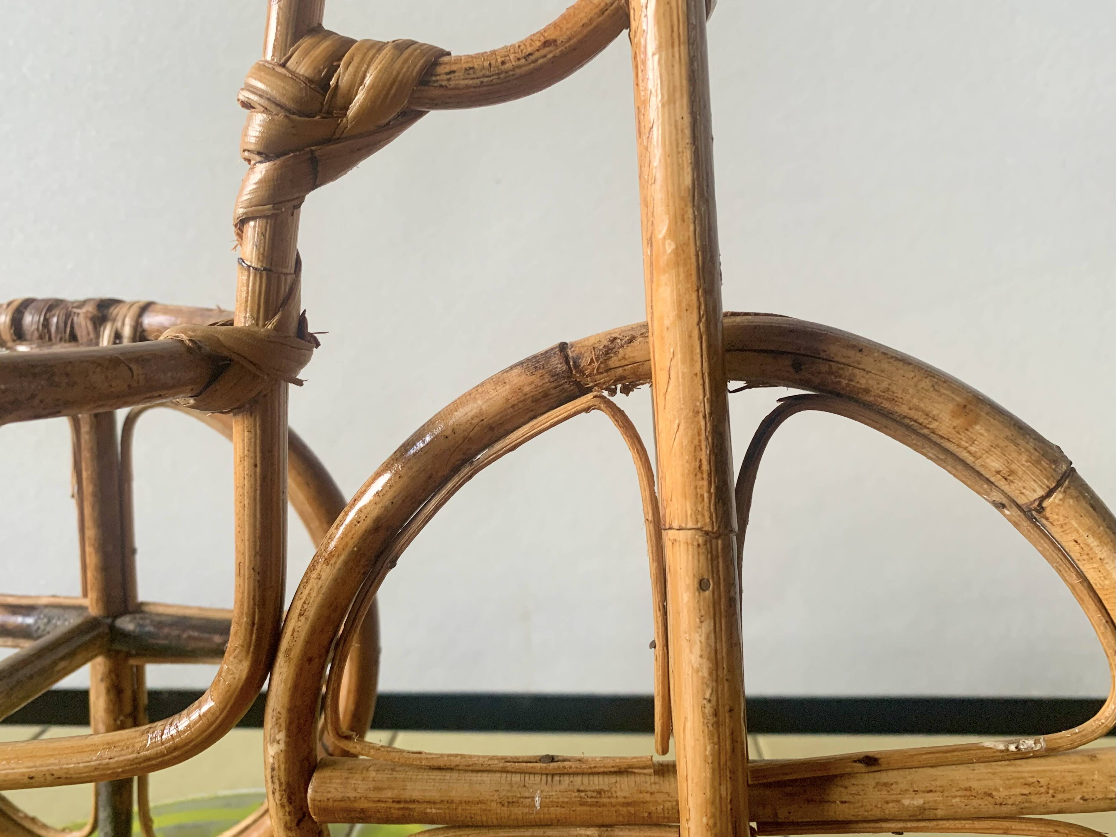 Vintage plant holder tricycle in bamboo and rattan