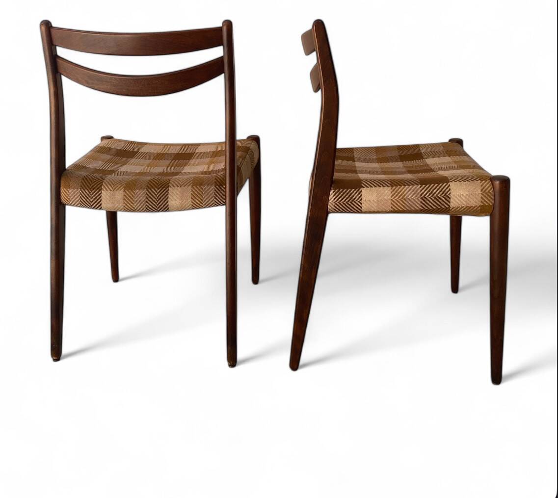 2 vintage Scandinavian chairs in teak and original tartan fabric
