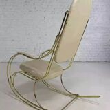 1960s rocking chair in brass and ecru imitation leather