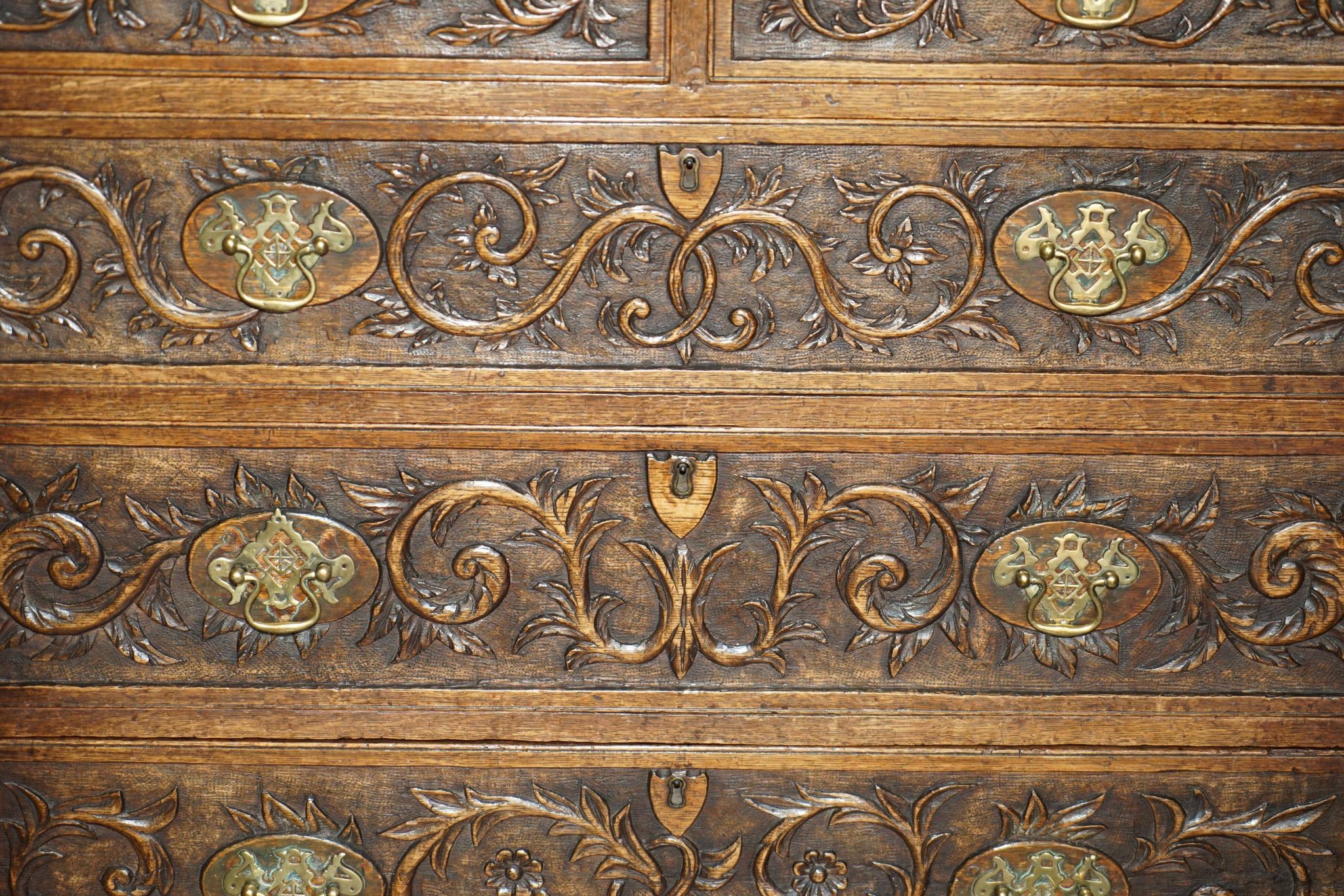 Victorian oak commode finely carved.