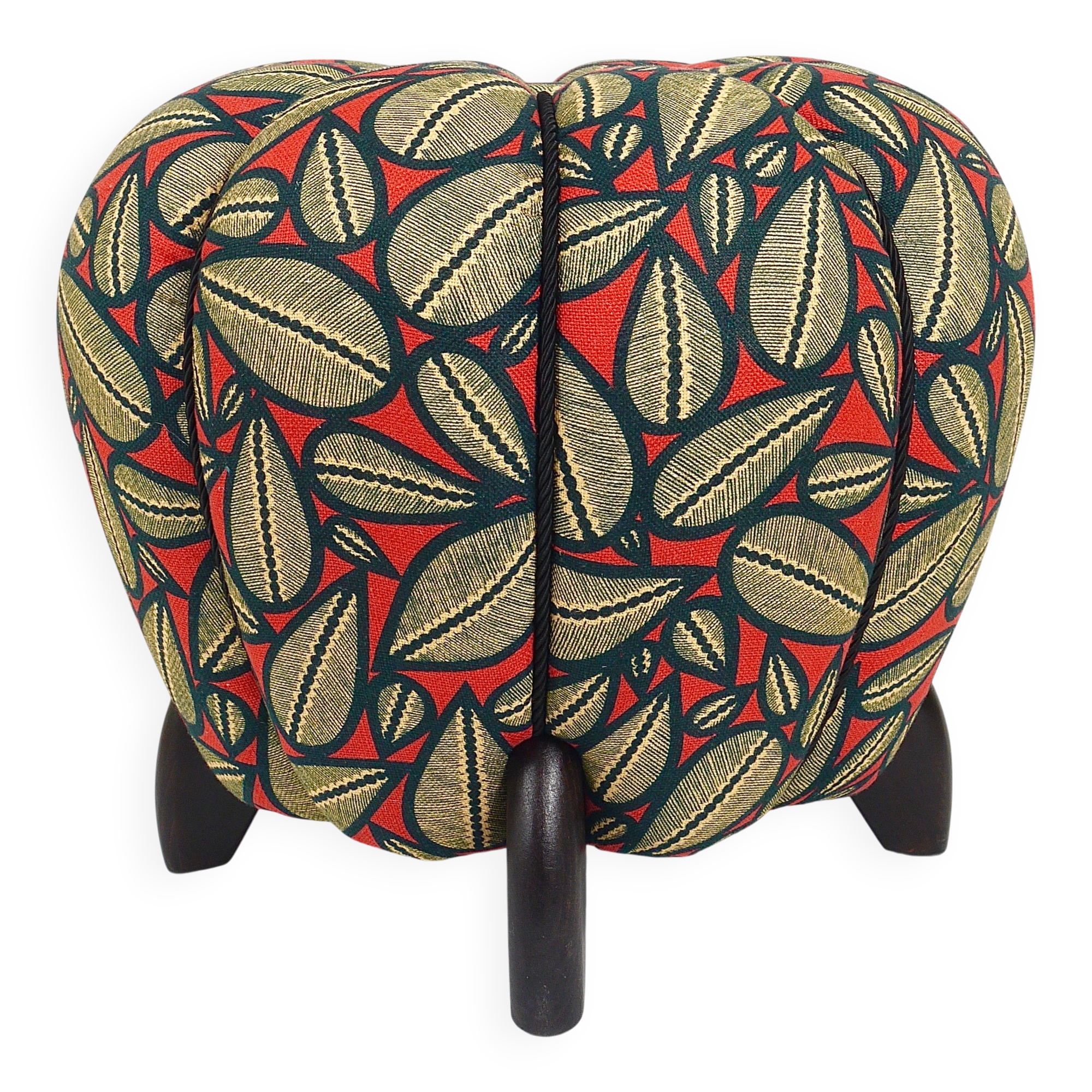 jusqu'à 3 tabourets Art Déco Jindrich Halabala, motif feuille, pouf, ottoman, années 1930