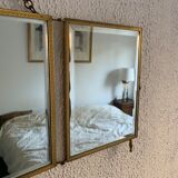 Vintage mirror 1900 triptych barber brass chiseled - 27 x 58 cm
