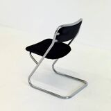 Set of 4 vintage tubular frame dining chairs in black velvet