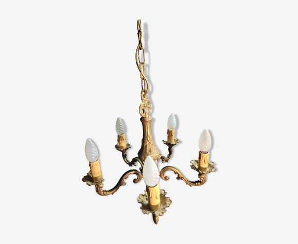 Lustre en bronze bronze doré cinq feu