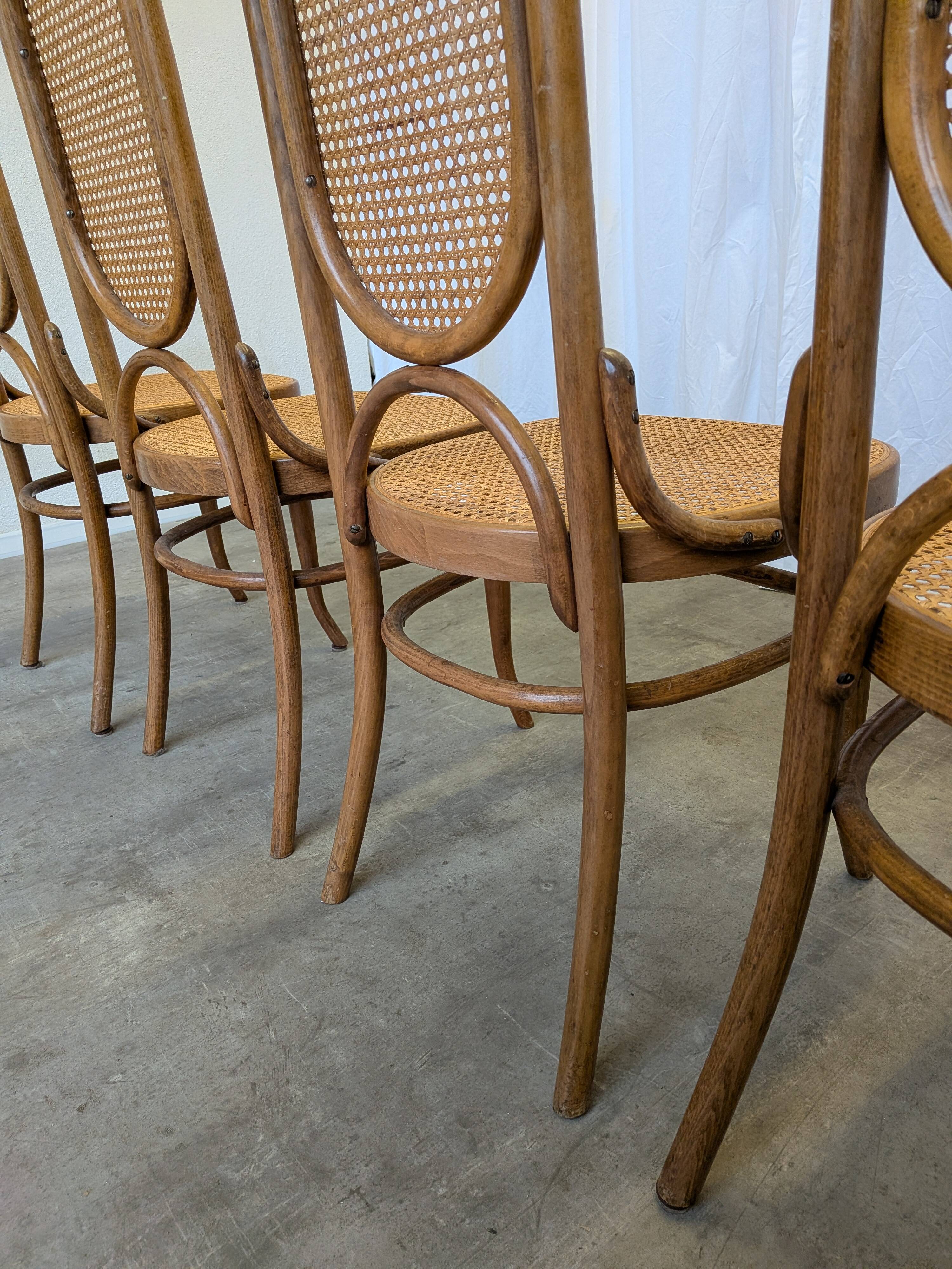 Set of 4 Vintage Bentwood Cane Dining Chair, Thonet Style, 1970s Yugoslavia