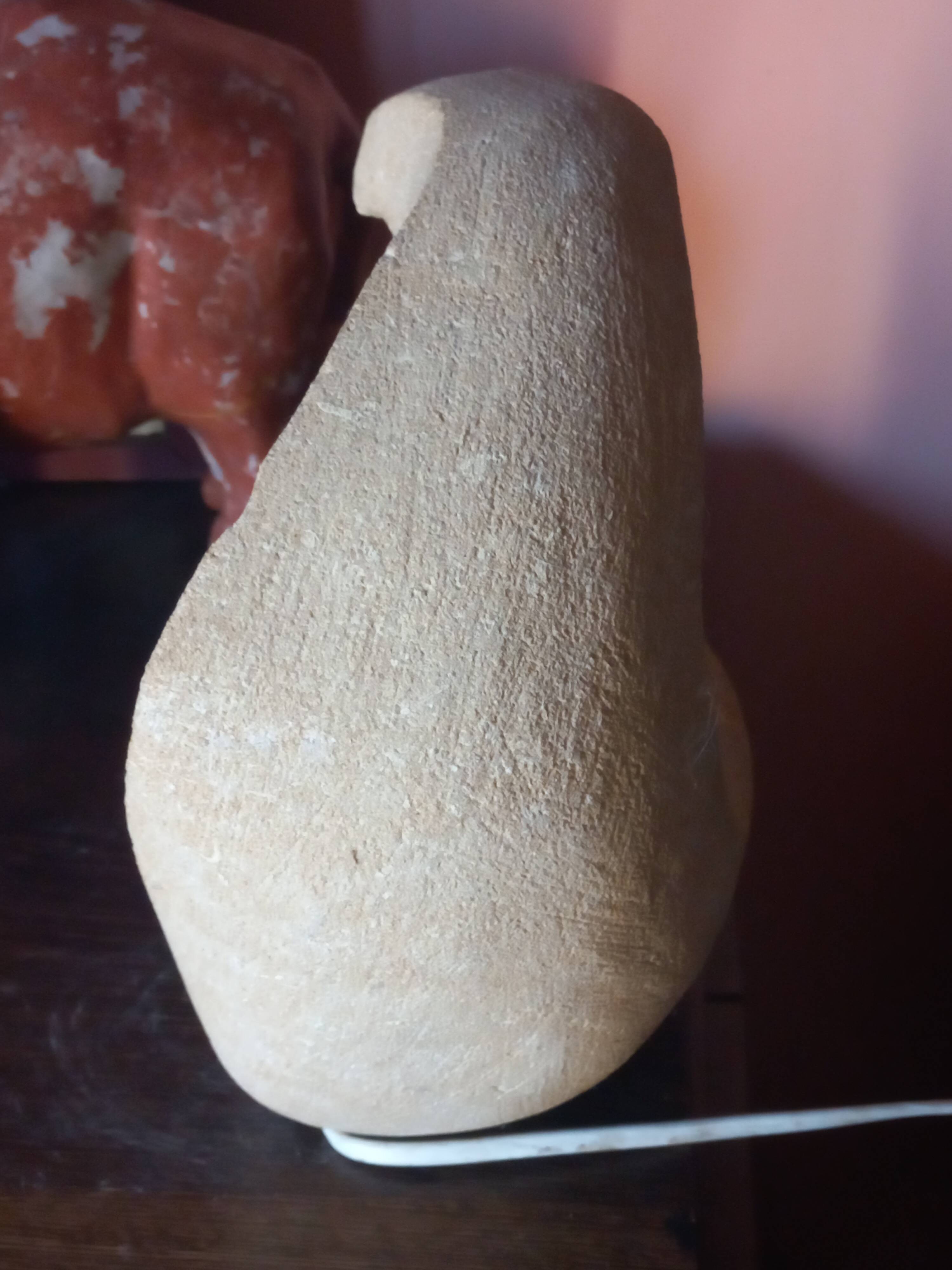Sculpted stone lamp from the 1970s, signed.
