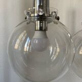 Vintage design pendant light with three transparent glass globes