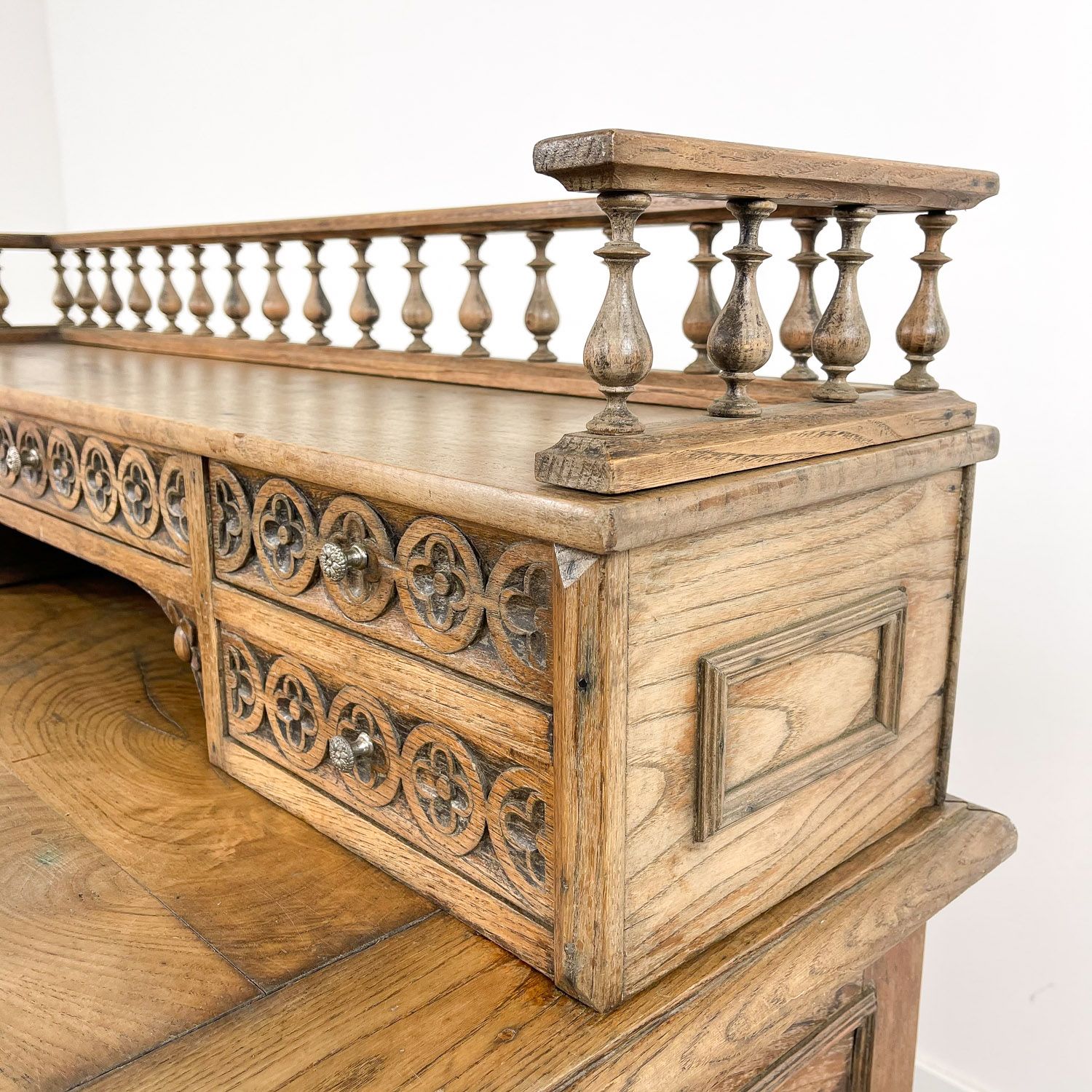 Antique carved oak breton desk France 19th century