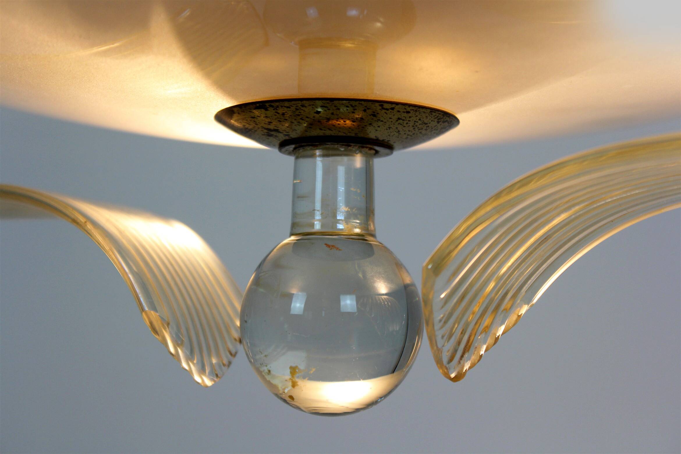 Brass and Curved Glass Ceiling Light from ESC Zukov, 1940s