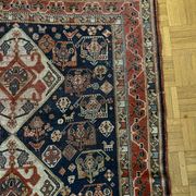Antique handmade Persian Qashqai nomadic rug – blue background 94x112cm
