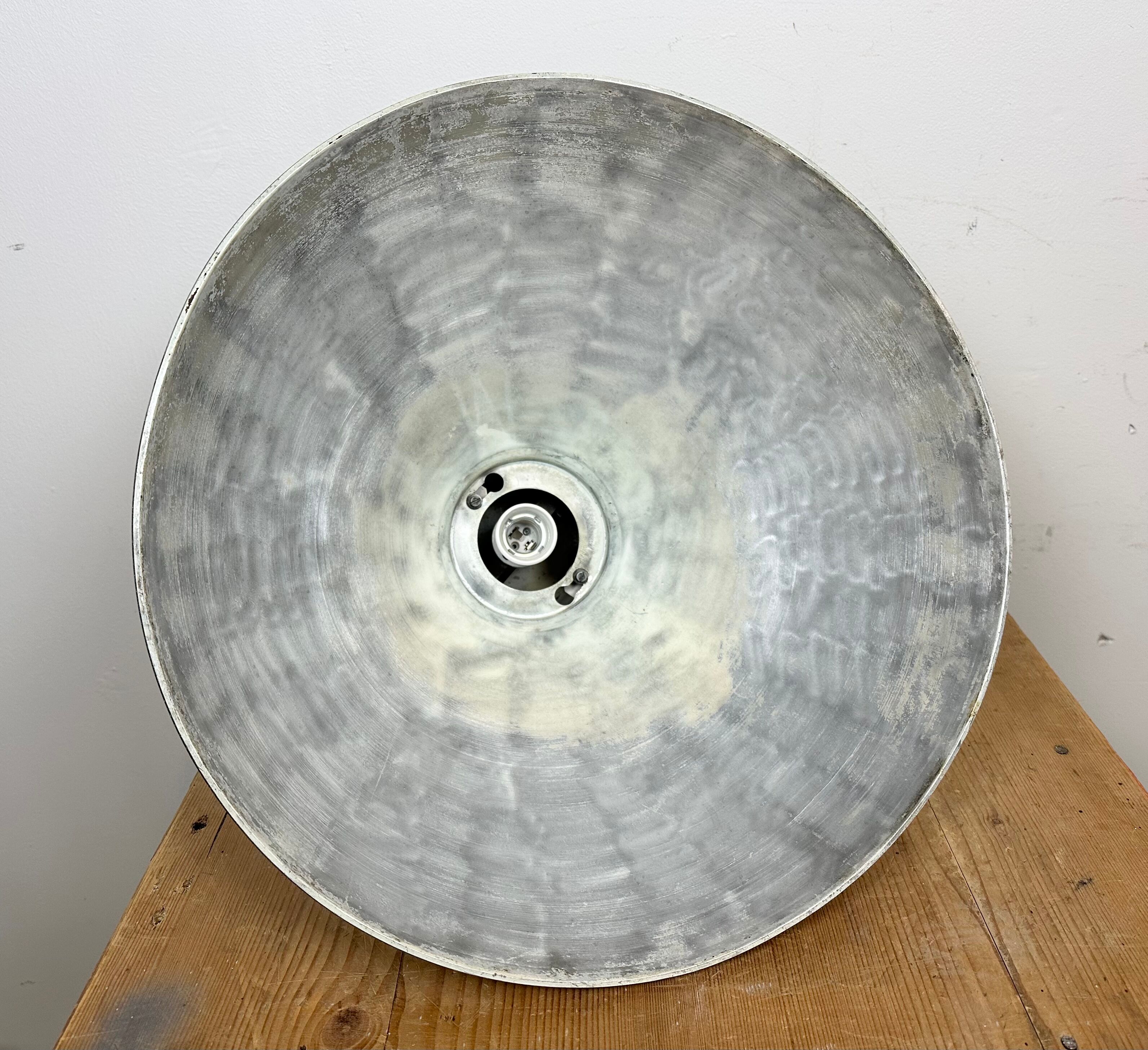 Grey industrial aluminium pendant lamp from polam wilkasy, 1960s