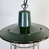 Suspension industrielle en forme de cage en émail vert, années 1960