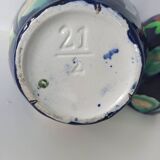 Pair of hand-painted earthenware cruet jug vases. Numbered