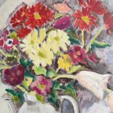 Vintage French oil painting of flowers, signed Renée