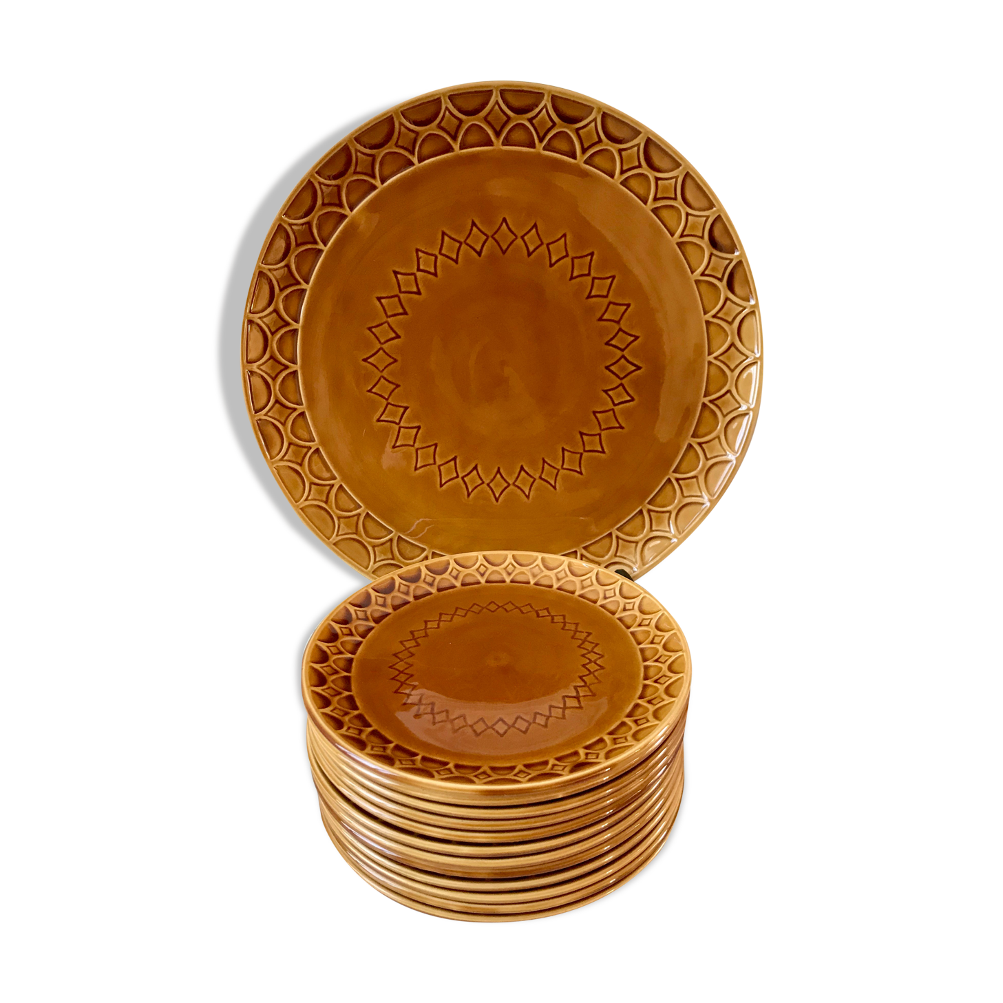 Dessert service Sarreguemines in slurry flat cake and 12 dessert plates 60s